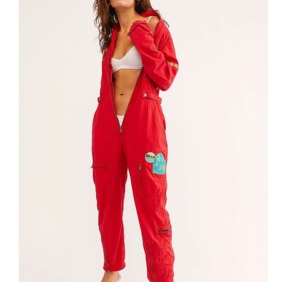 Free People Lena Flight Red Utility Jumpsuit sz Small - Picture 3 of 11